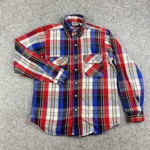 Vintage Five Brother Shirt Mens Medium Red Blue Plaid Flannel Union Made USA 90s